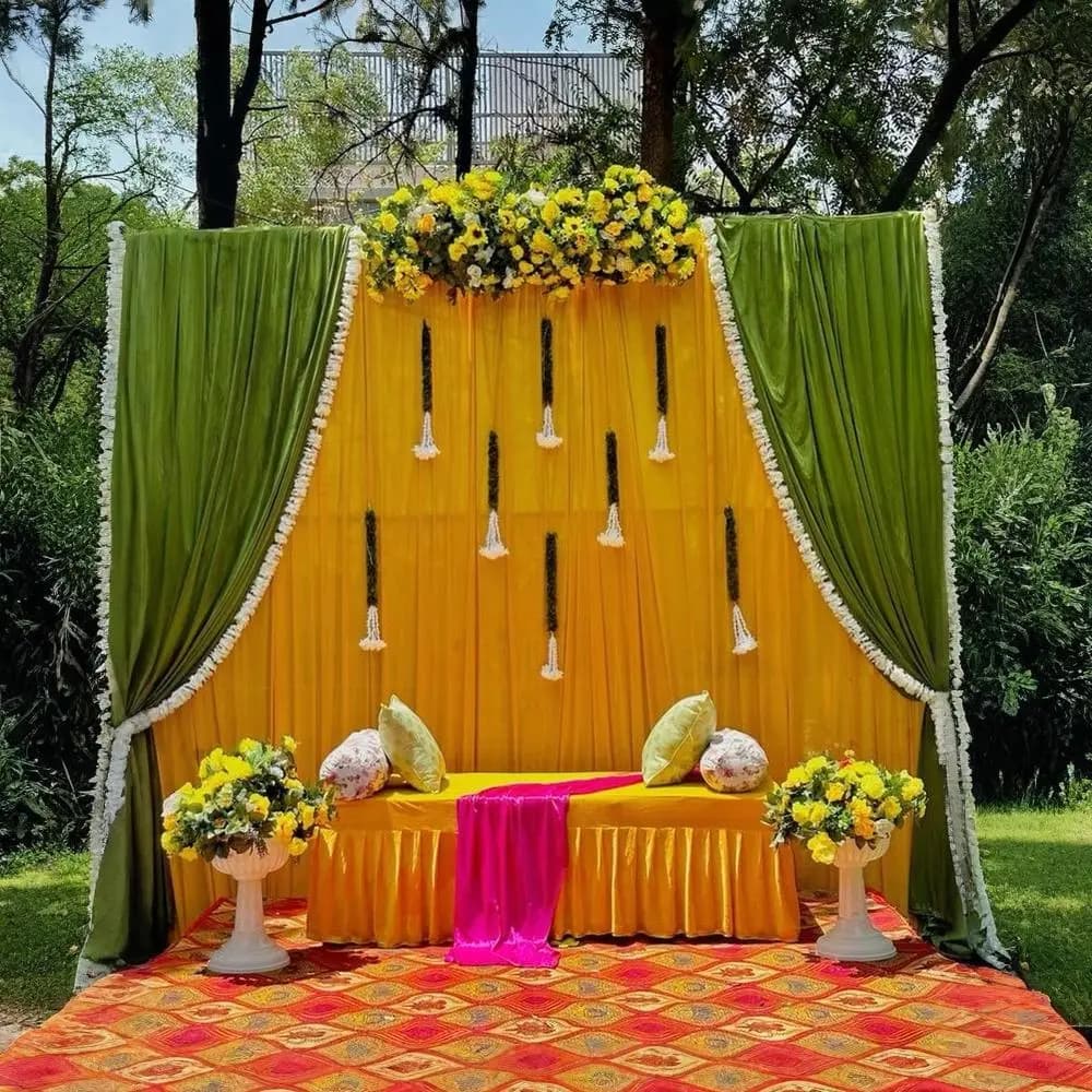 Green And Yellow Haldi Setup